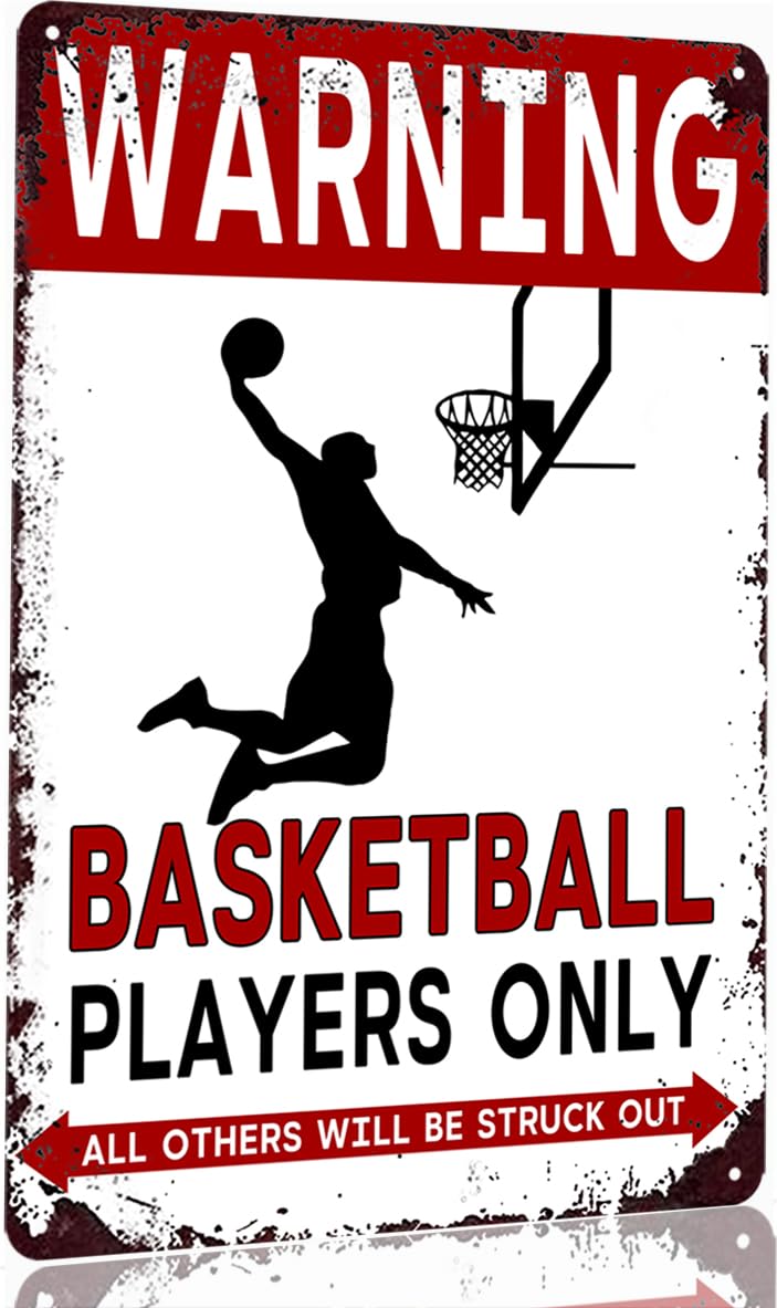 Basketball Sign Basketball Decor Gifts For Boys 8-12 Sports Decor For Boys Bedroom Basketball Room Poster Vintage Metal Warning Basketball Players Only All Others Will Be Struck Out 8x12 Inch