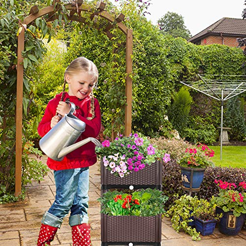 Elevated Planters Raised Garden Beds Plastic, Vegetables Plant Raised Bed Kits, Herbs Flowers Growing Box With Legs & Drainage Holes For Garden Patio Balcony Restaurant, Brown #TOP2