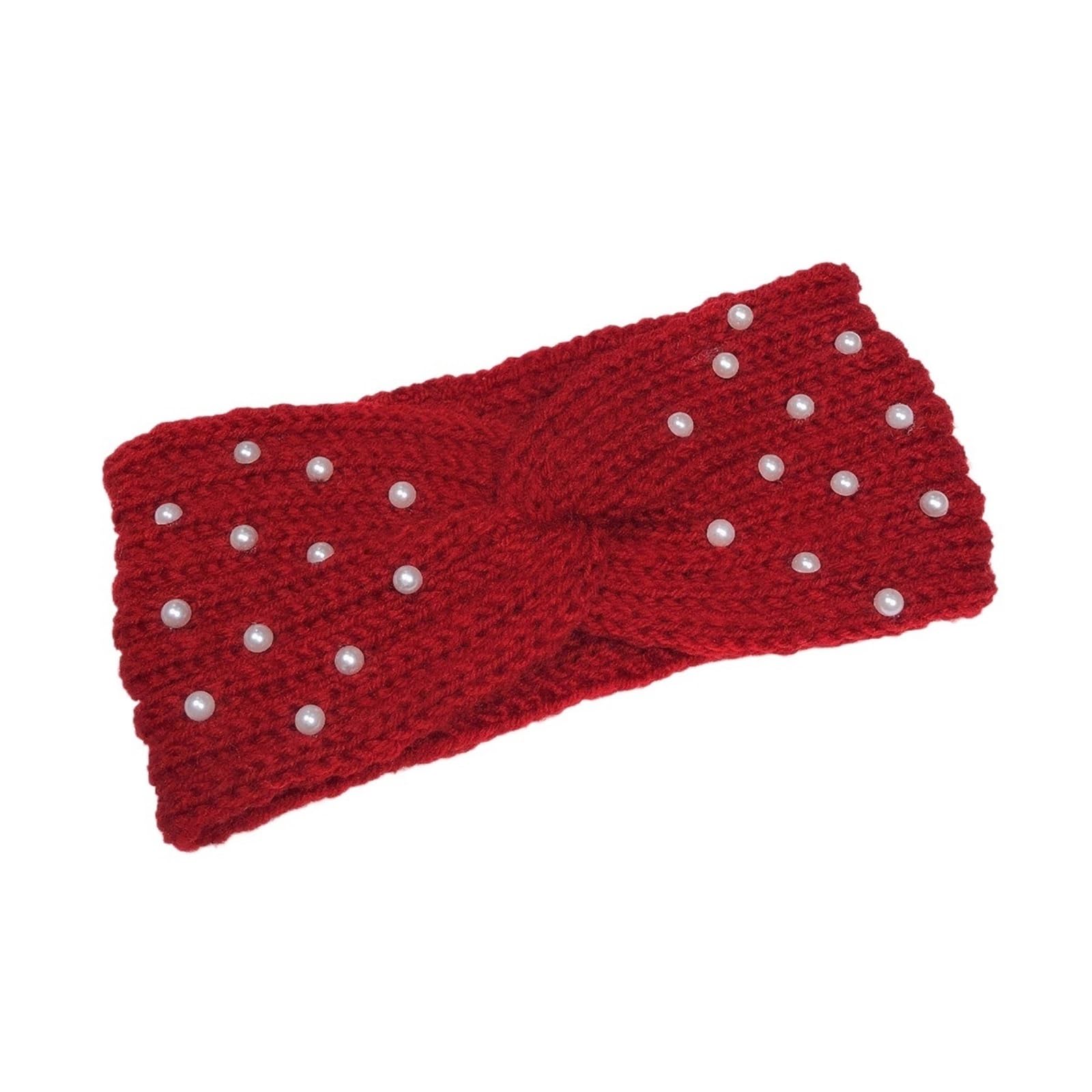Stirnband 3PCS Perle Gestrickte Kreuz Stirnbänder for Frauen Mädchen Handgemachte Haar Zubehör Herbst Winter Headwear Ohr Wärmer Elastische Haarband Winter Stirnband(Red A)
