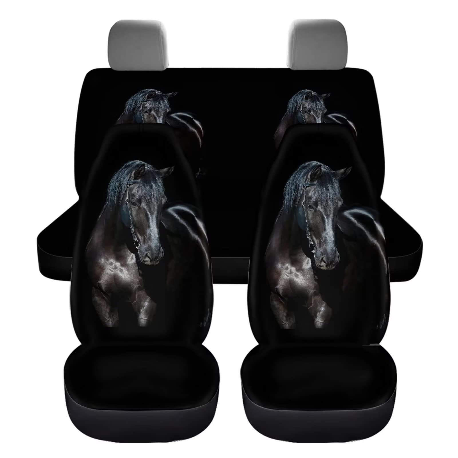 BIGCARJOB Black Horse Car Seat Covers – Universal Front Seat Protector Set Of 2 With Cool Animal Pattern
