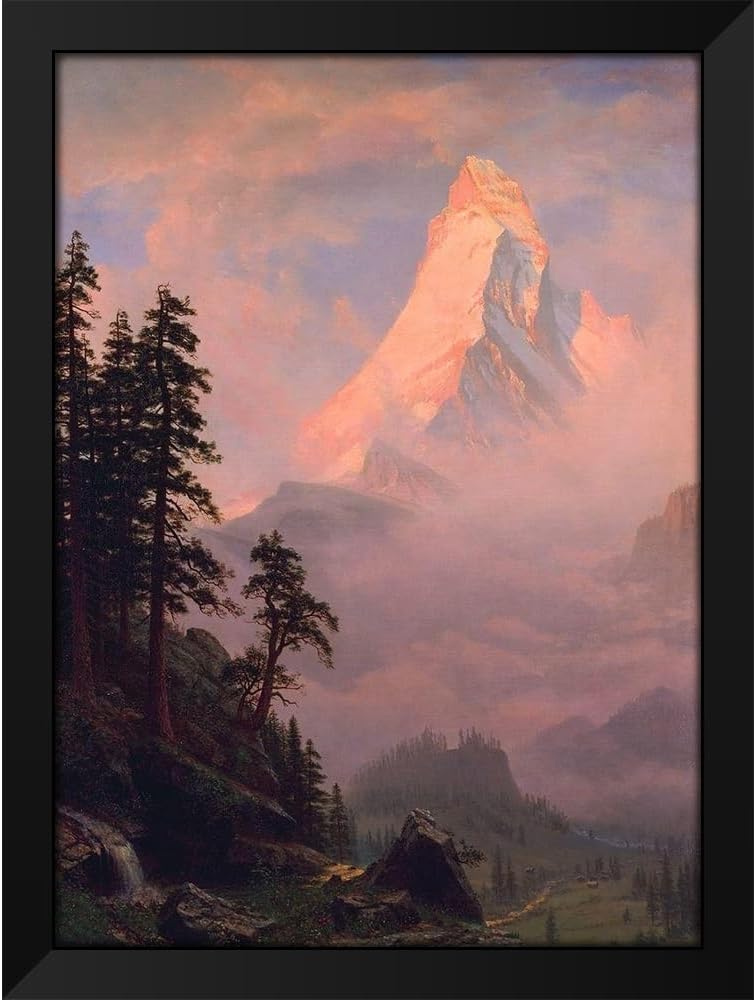 ArtDirect - Bierstadt, Albert 14x18 Black Modern Framed Art Print Titled: Sunrise on the Matterhorn 1875