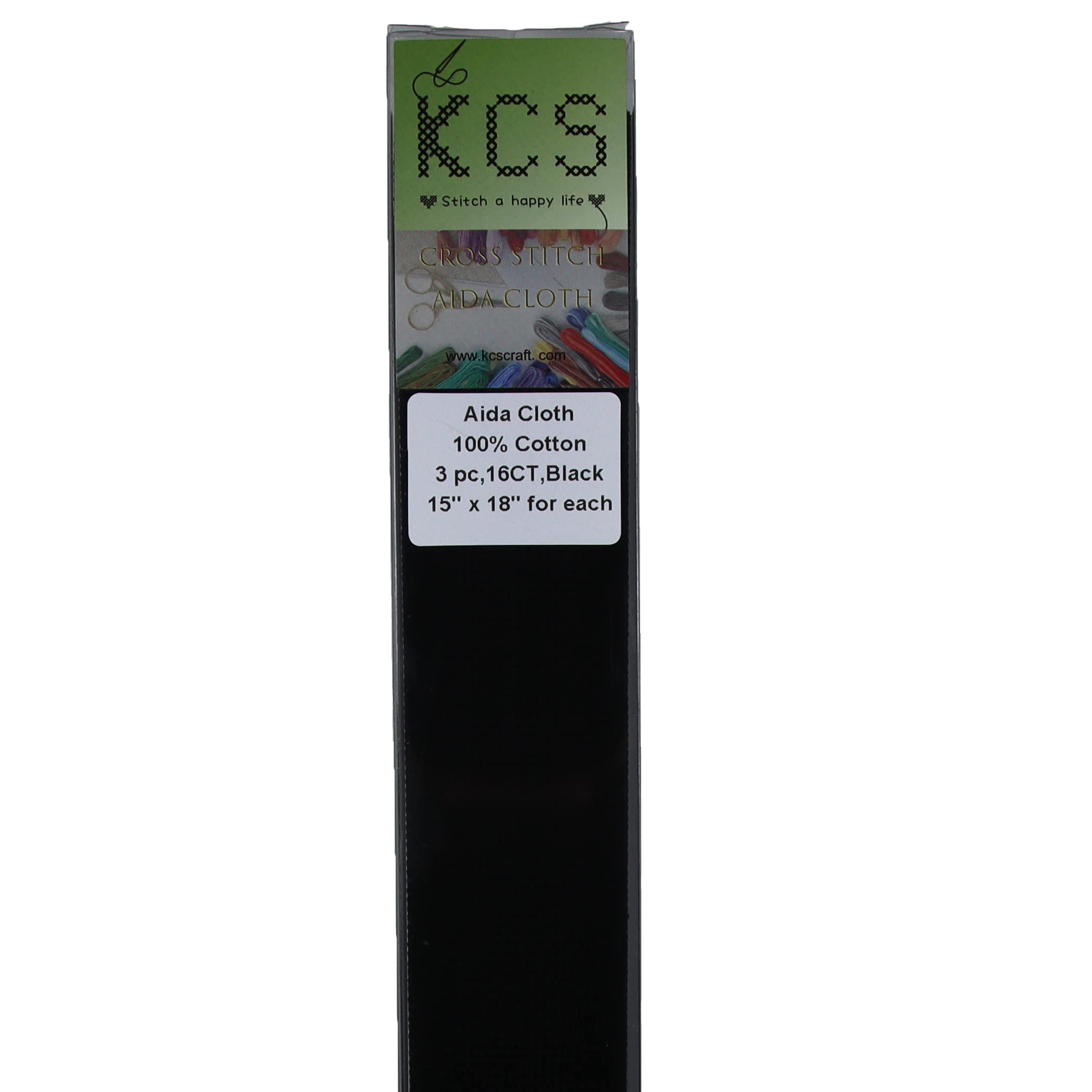 KCS 3 pc of 15" x 18" Counted Cross Stitch Cotton Aida Cloth Needlework Rolled Fabric Box,16CT,Black