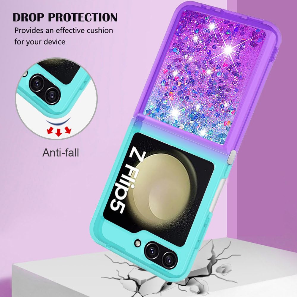 para Samsung ZFlip 5 4 3 5G Funda Glitter Quicksand para Samsung Galaxy Z Flip 5 Flip4 flip3 Funda con Bling de corazón de Amor Degradado, Z12, para Z Flip 3