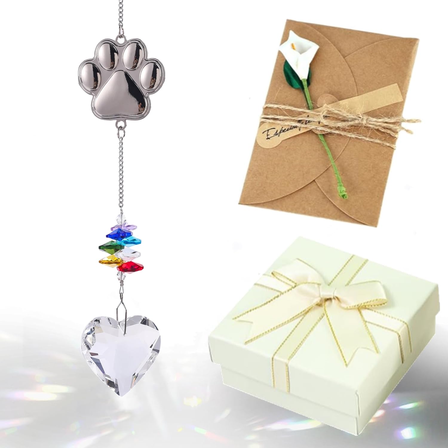 Pet Paw Print Memorial Gifts Crystal Suncatcher, Thoughtful Dogs and Cats Remembrance