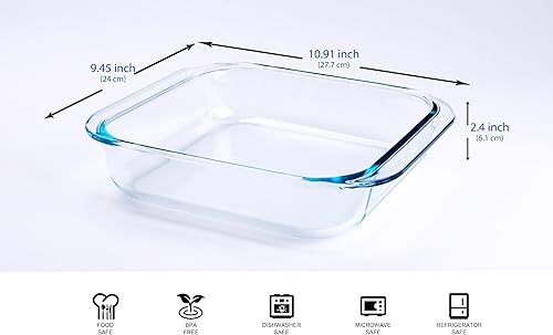 Miniatura 8 de Plato para hornear de vidrio templado cuadrado transparente de 2.6L, bandeja para hornear de vidrio de borosilicato (horno, refrigerador, apto para
