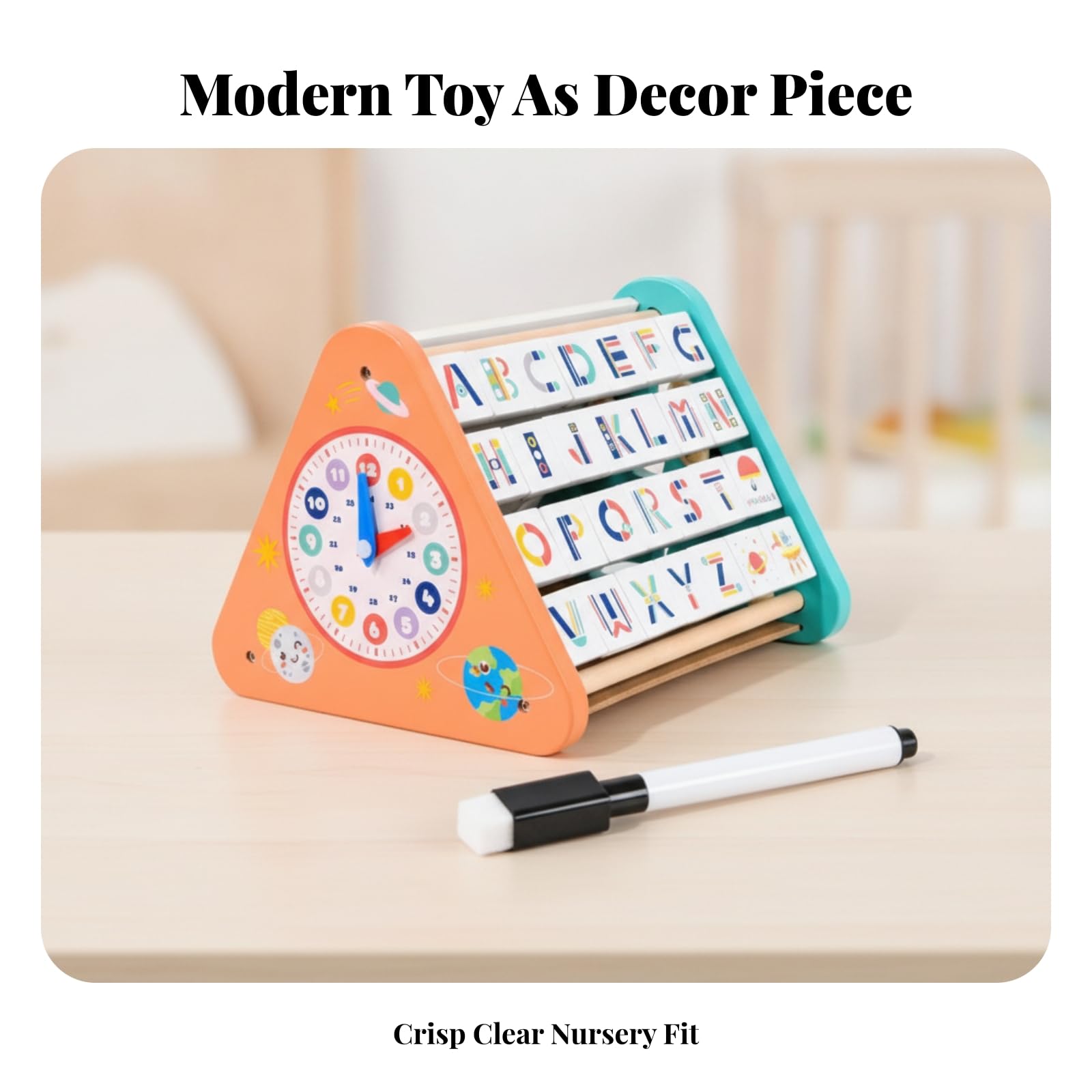 Lernuhr Kinder Lernbrett Uhr Spielbrett Lernboard Holztafel mit Drehzeigern Letter Tiles Und Stiftablage aus Holz für Zahlenverständnis Buchstaben für Kinderzimmer Größe24cm