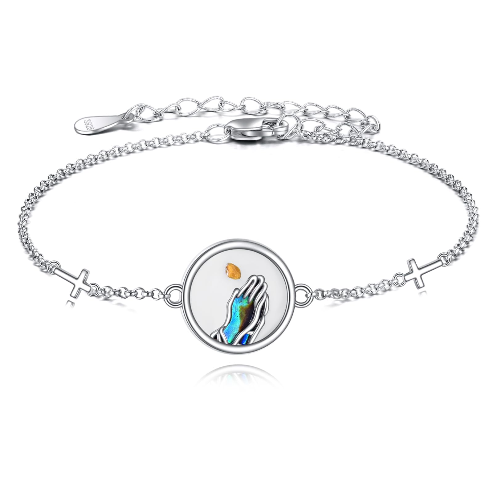 AOBOCO Mustard Seed Bracelet 925 Sterling Silver Cross Bracelets Christian Faith Jewelry Gift for Women