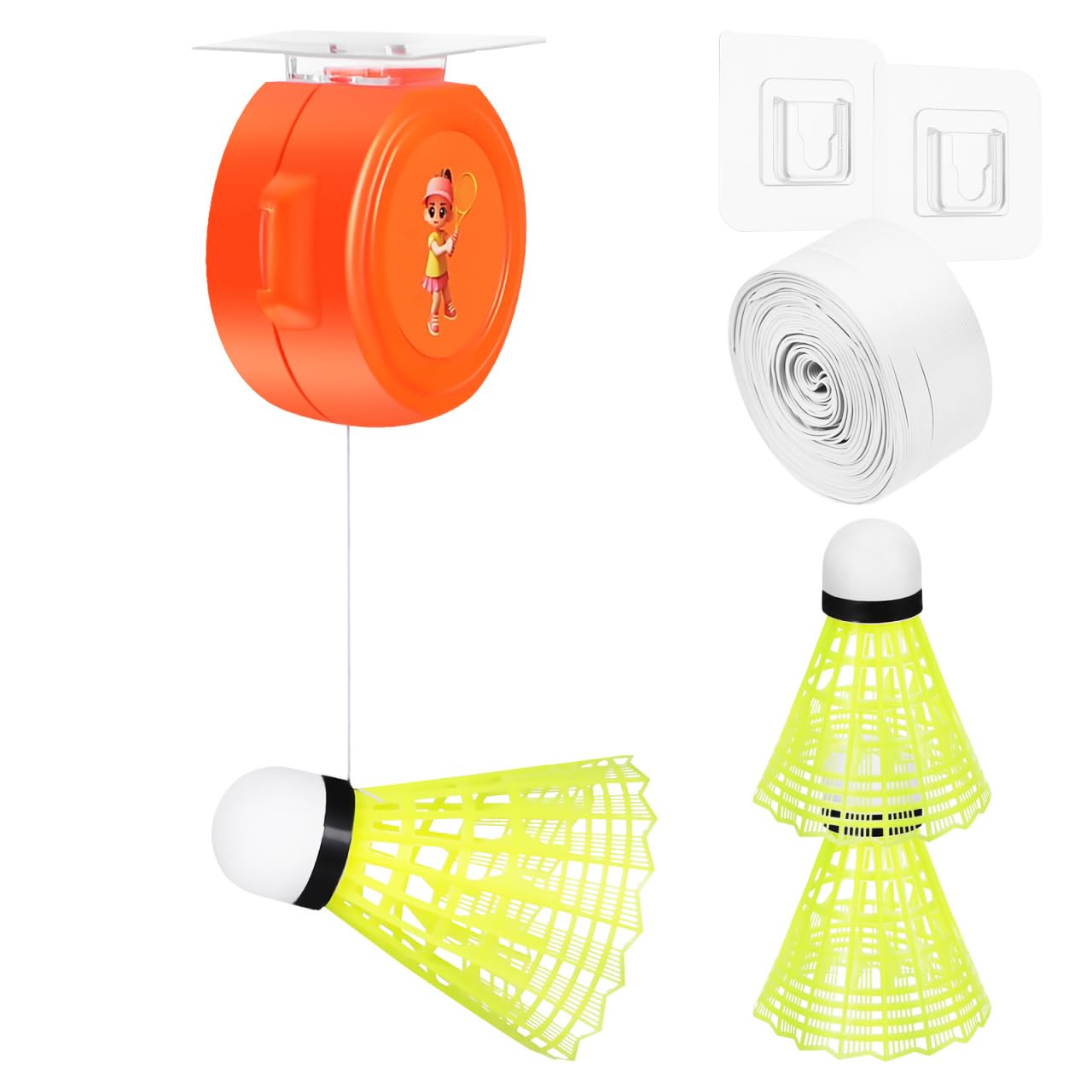 GALPADA Badminton Trainer Indoor Single Player Rebound Shuttlecock Training Tool Adjustable Ceiling Mount Corded Practice Device