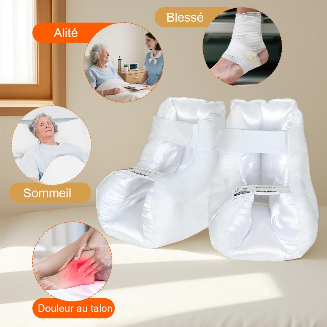 Protège-Talons avec Coussin Ouvert, Coussin de Pied Respirant avec Sangles Réglables pour Confort Quotidien et Maintien du Talon, Lot de 2