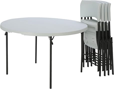 Lifetime 48-Inch Round Folding Table with 4 Folding Chairs - White Granite