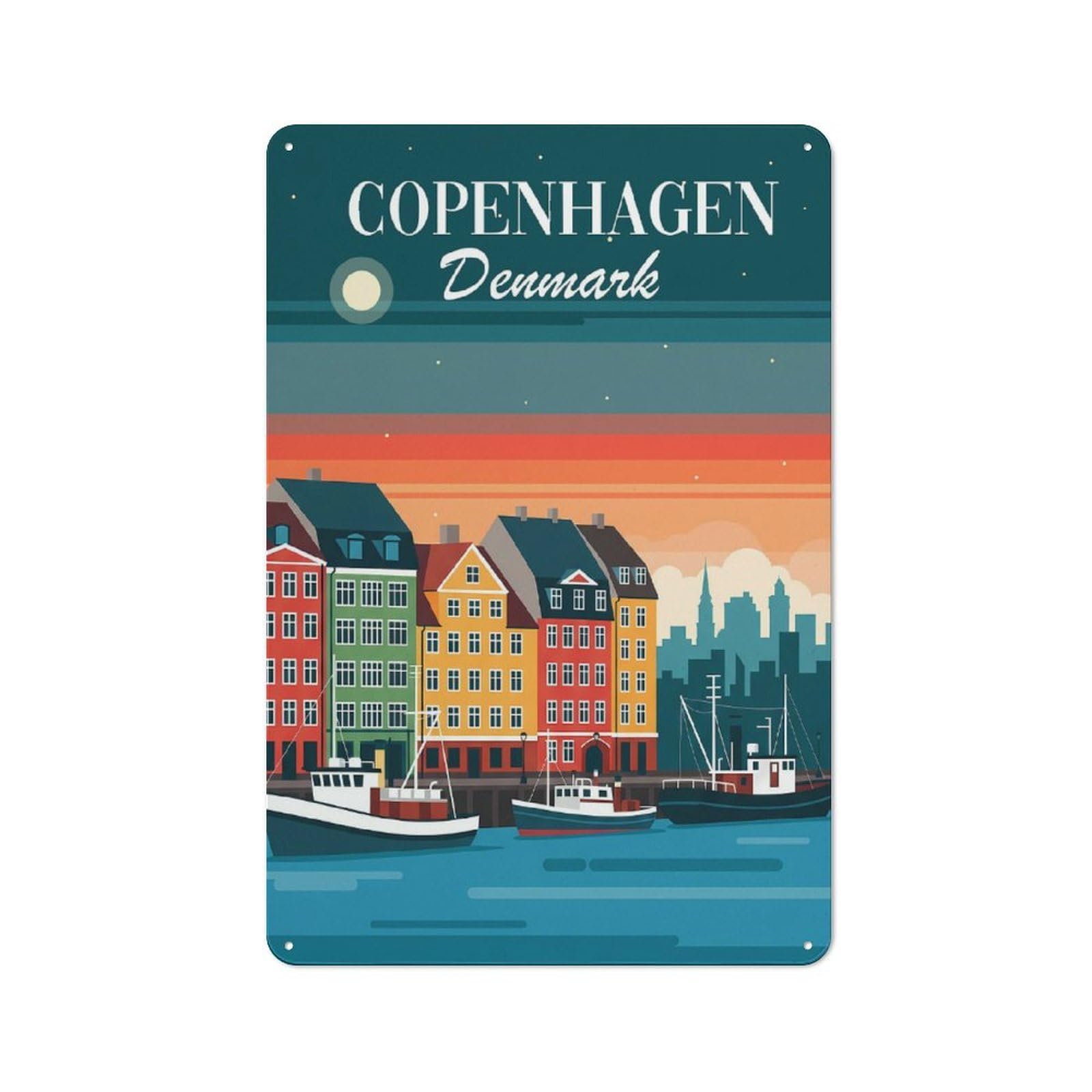 Junmoney Style-5 Copenhagen Denmark Skyline Vintage Metal Sign 30X20cm For Lounge Or Reading Corner, For A Room Refresh Centred On Metal Wall Decor