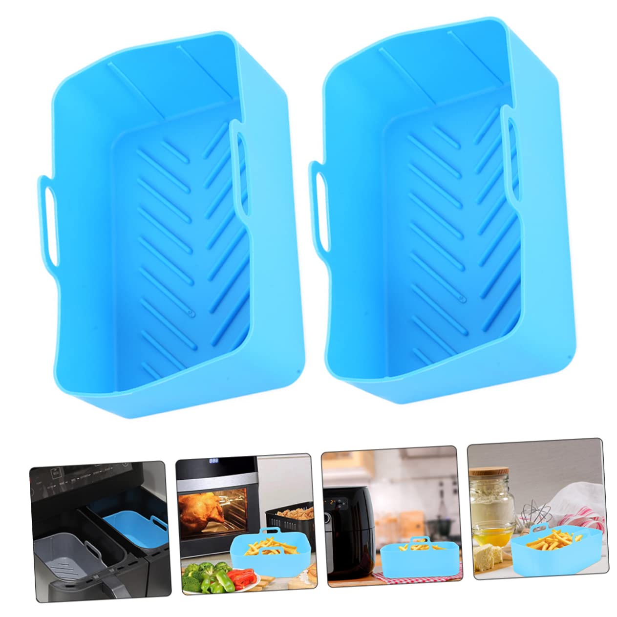Cabilock Air Fryer Baking Pot Liner Set Silicone Pad Hand Basket Baking Liners Handles Heat Resistant Non-stick for Air Fryer Oven