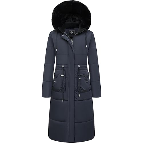 MOERDENG Women's Long Winter Puffer Coat Waterproof Warm Maxi Down Jacket Faux Fur Removable Hood Parka
