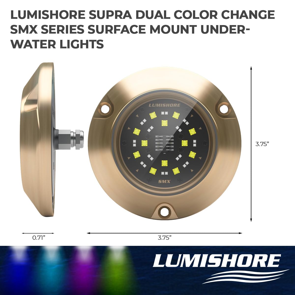 Lumishore SMX54 Eclipse Dual Color Surface Mount LED Underwater Light (Blue/White), 60-0534