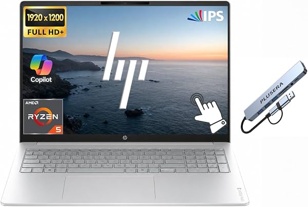 Computadora portátil empresarial HP OmniBook 3 con pantalla táctil, pantalla IPS WUXGA de 16", Windows 11 Pro, SSD PCIe de 256GB, RAM LPDDR5 de 8GB, procesador AMD Ryzen 5 40, teclado numérico, hub PLUSERA 8 en 1, color plata glaciar