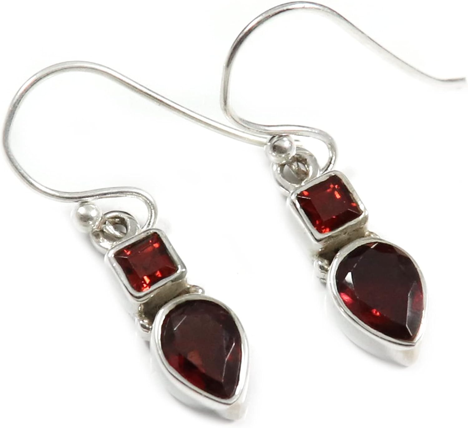 Goyal Exports Garnet Faceted Gemstone 925 Sterling Silver Drop Dangle Earring Jewlery SEG90A