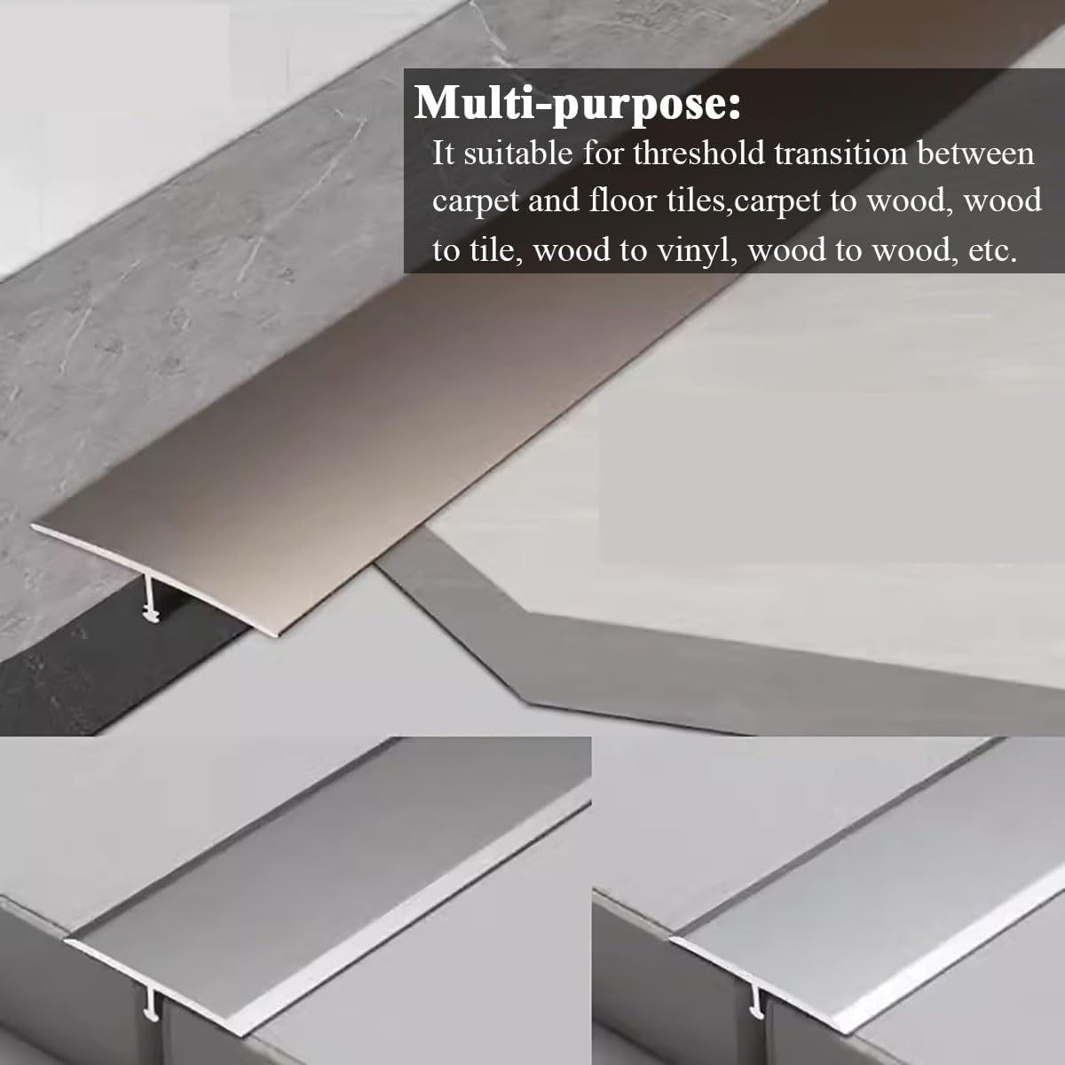 Premium 39" Aluminum Floor Transition Strip for Doorways - 4cm Wide T Molding Threshold Reducer for Wood, Laminate, Vinyl & Tile - Ideal for Home, Office & Hotel (Silver)