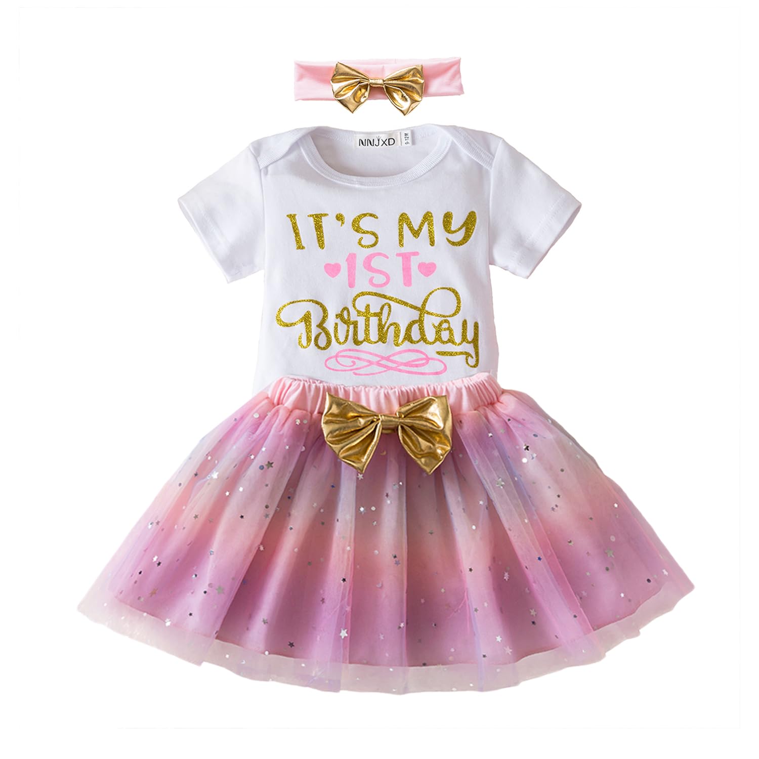 NNJXD Baby Girl 1st Birthday Party Outfits Sets Tutu Tulle Toddler Girl Infant Clothing