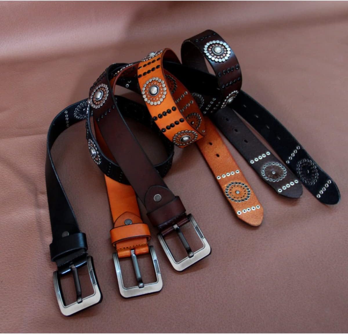 [PURGED] 男性と女性のためのパンクスタイルのリベットレザーベルト ユニセックスなスタイルのベルト (Yellow 2,120