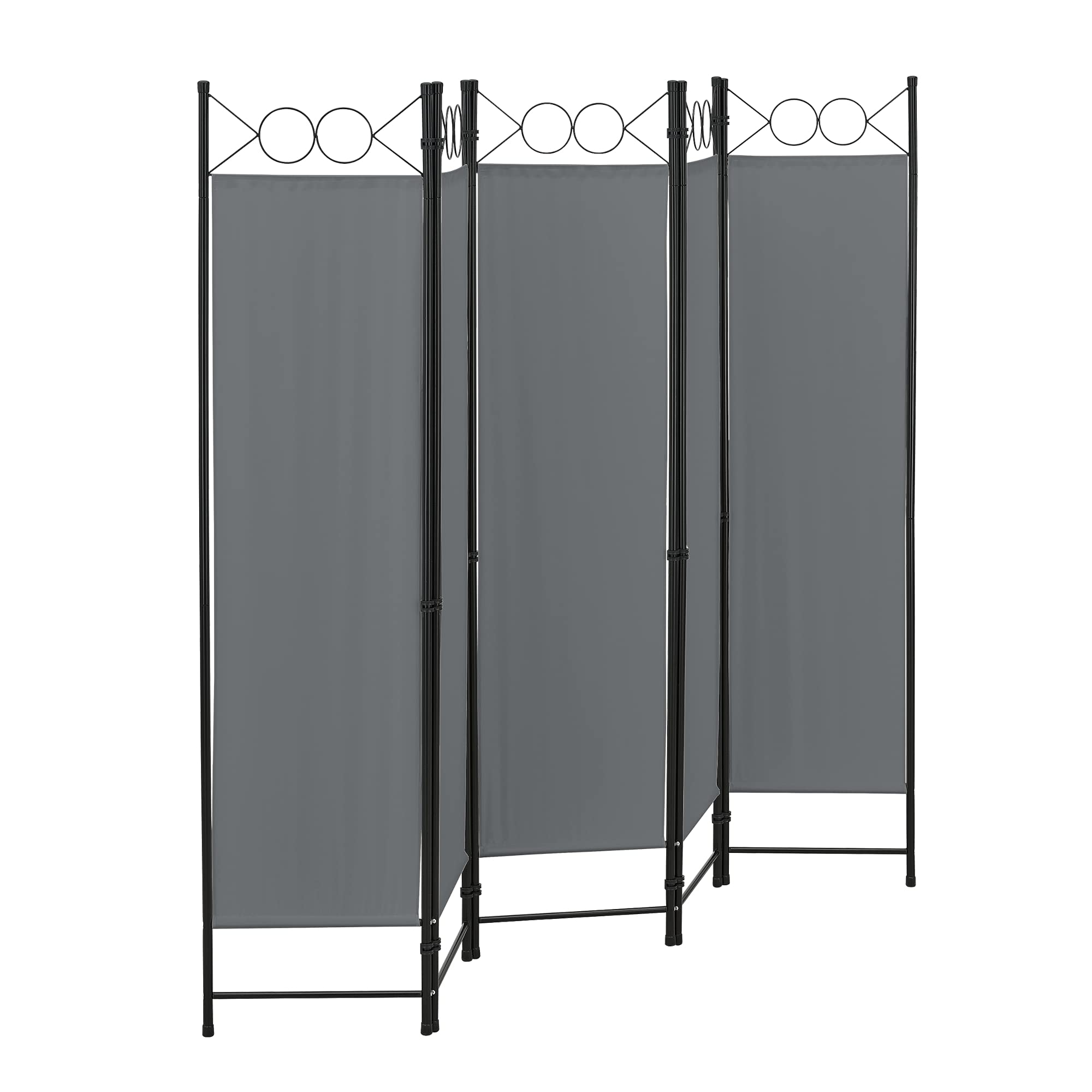 Paravent de Confidentialité à 5 Panneaux Séparateur de Pièce Élégant Brise-Vue pour Intérieur Extérieur Acier Polyester 171 x 200 cm Gris Foncé