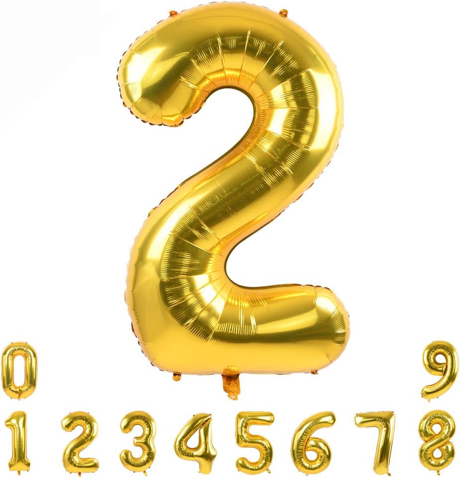 TONIFUL 40 Inch Gold Large Numbers Balloon 0-9 Foil Mylar Big Number Balloon Digital 2 for 2026 Graduation New Year Eve Birthday Party,Wedding, Bridal Shower Engagement Photo Shoot, Anniversary
