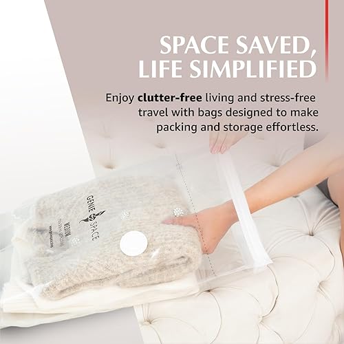 Miniatura 5 de GENIE SPACE Bolsas de almacenamiento al vacío de alta calidad para ropa, ropa de cama y viajes, tamaño mediano de 27 x 20 pulgadas, herméticas, a