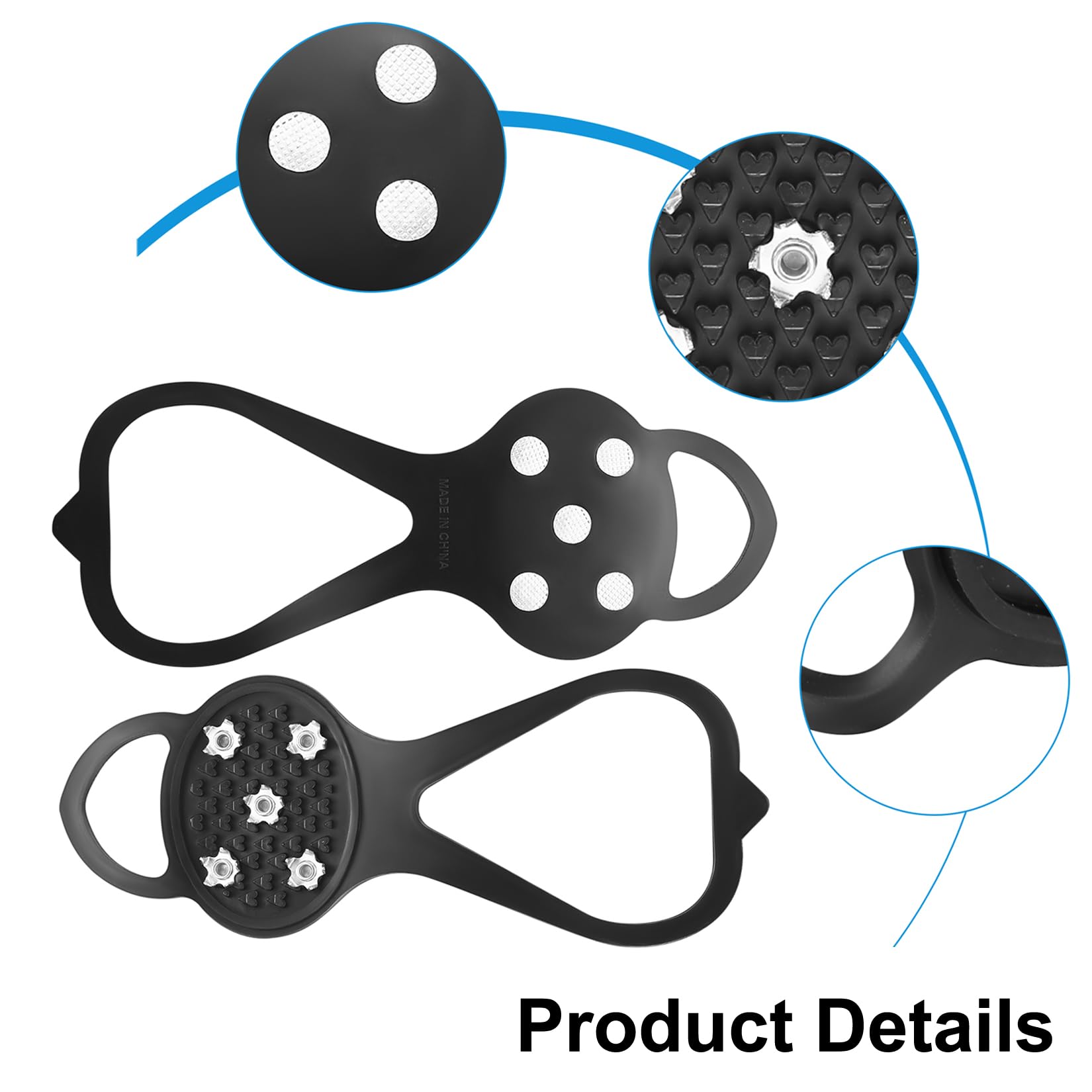 2 Paar Anti-Rutsch Schuhspikes, Grödel Steigeisen für Bergschuhe mit 5 Zähne, rutschfeste Schuhkrallen, Ice Grips Eisspikes für Schuhe Stiefel, Antirutsch Spikes zum Überziehen für Wandern Outdoor