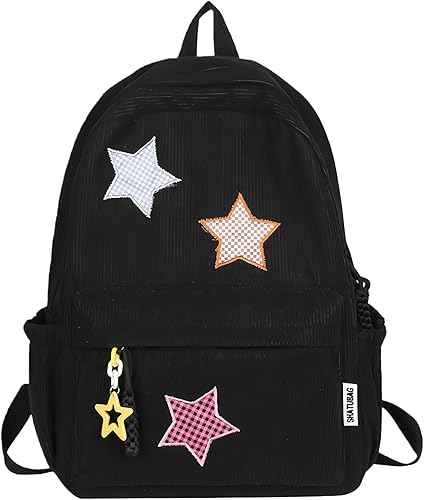 Mochila de pana con patrón de estrella, moderna y versátil, se adapta a portátiles de 14 pulgadas, gran capacidad, para viajes diarios (negro) disponible en Yaxa Guatemala
