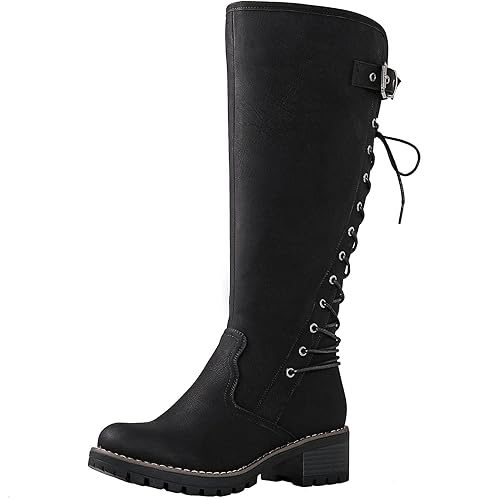 GLOBALWIN Women's Lace Up Back Knee High Fashion Boots