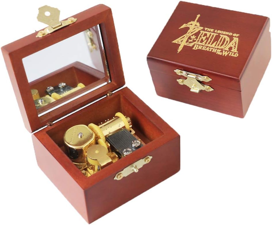 Youtang Music Box Carved Wood Wind Up Gold Mechanism Musical Gift with Mirror