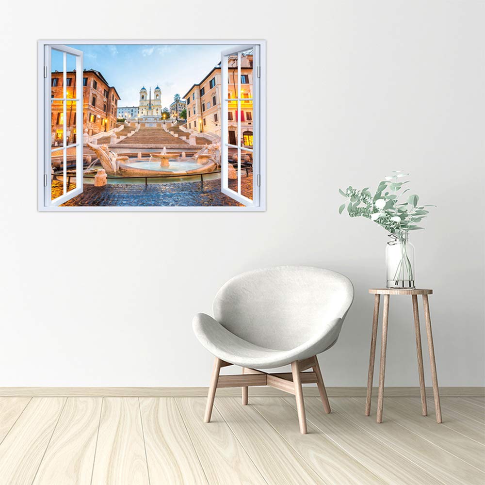 LuxHomeDecor Quadro finestra roma piazza di spagna 100x75 cm Stampa su Tela con Telaio in Legno Arredamento Arte Arredo Moderno