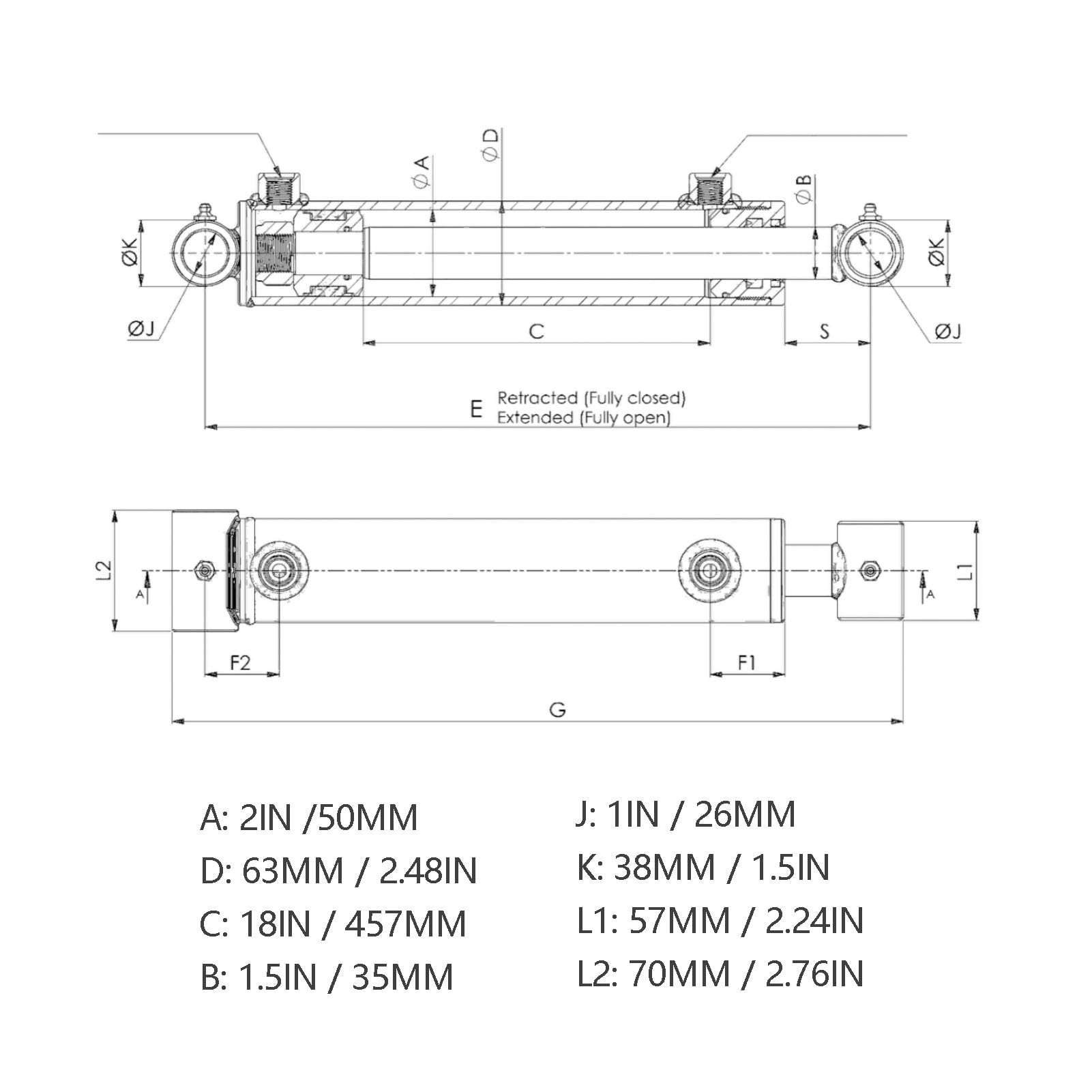 Keenso Hydraulic Lifting Cylinder High Performance 18 Inch Stroke 3000