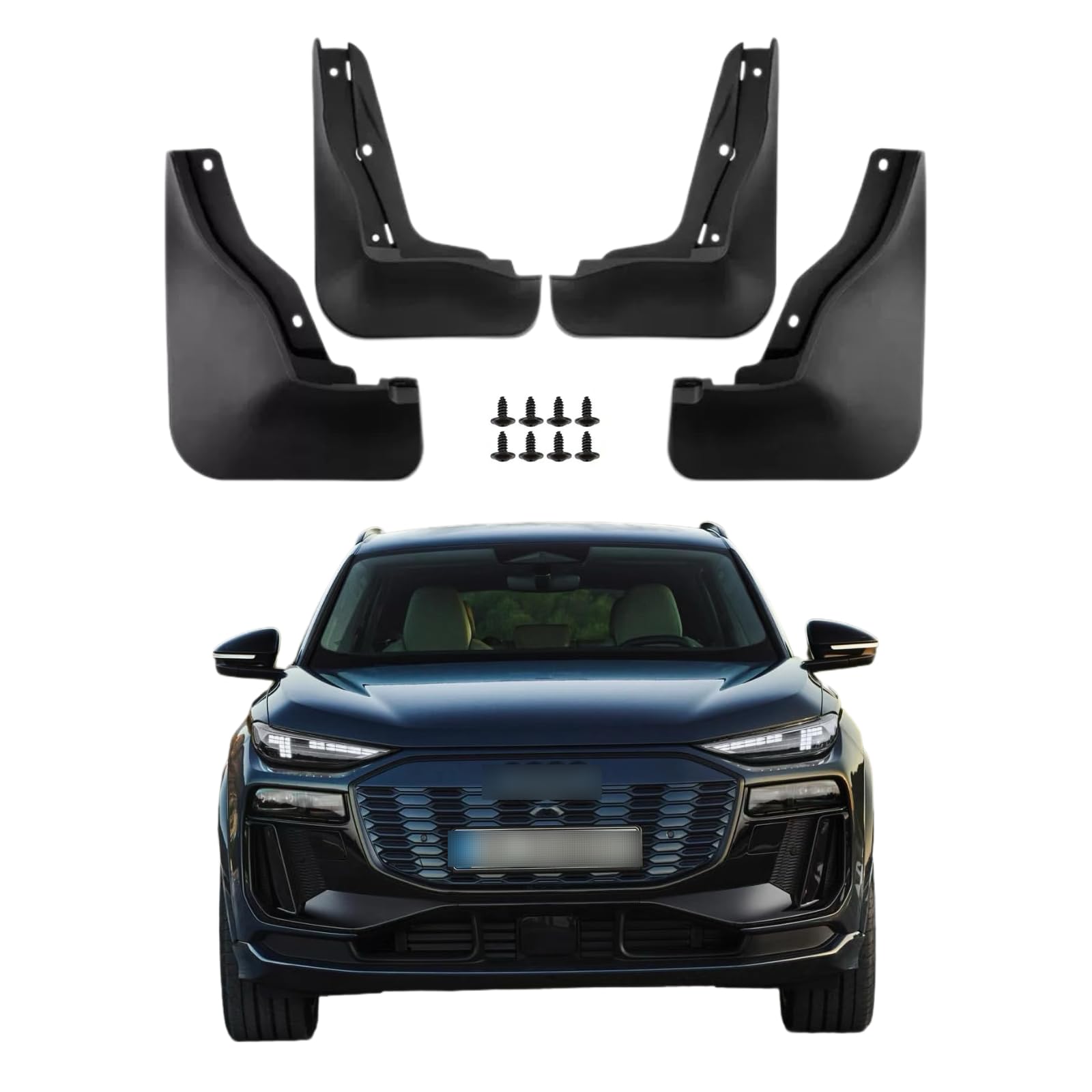 No Drill Mud Flaps Splash Guards Compatible with Audi Q6 Etron 2025-2026，OEM Style Textured Black Custom Fit All Weather Exterior Accessories(4PCS)