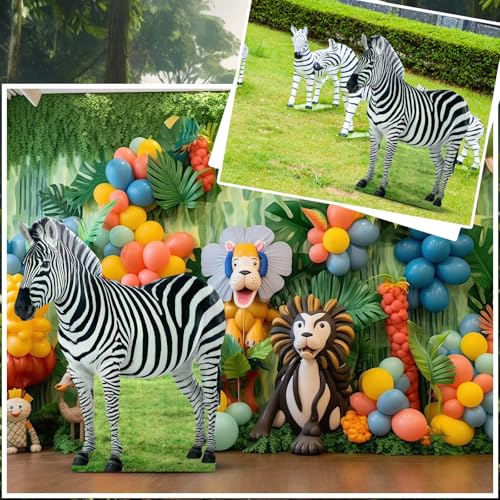 Image of Geelin 5 ft Zebra Cardboard Standup Cutout Life Size Jungle Safari Animal Theme Party Backdrop Photo Prop Stand Up for Zoo Safari Jungle Themed Birthday Party Decoration Supplies