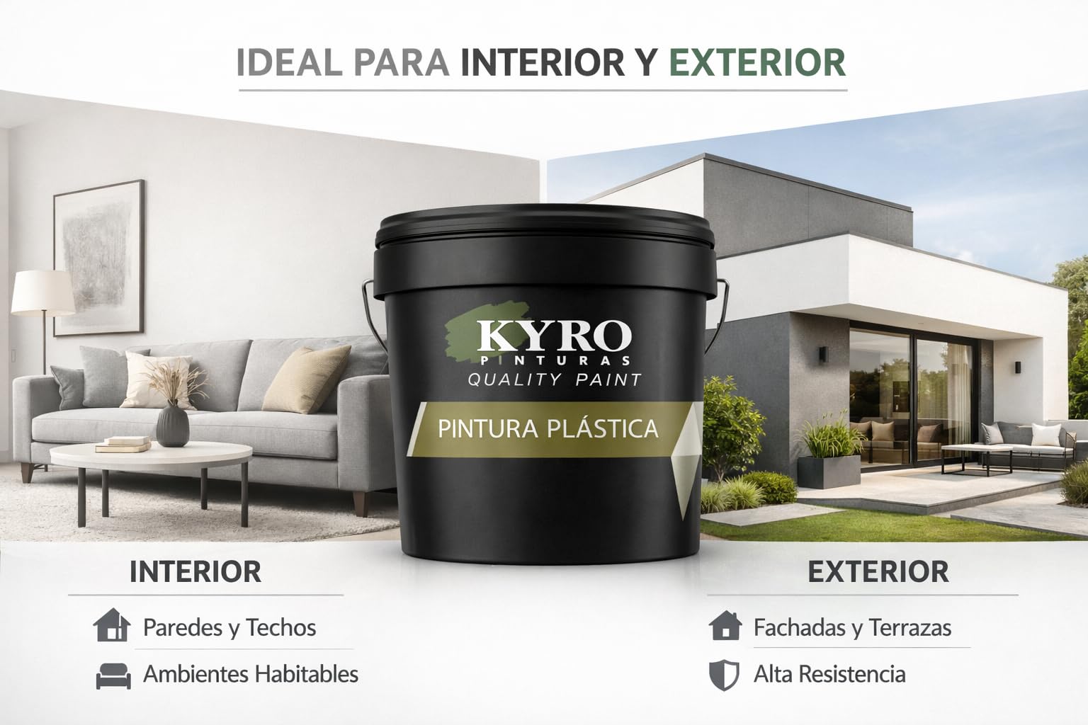 MATE VINÍLICA KV - Pintura Plástica Mate para Interior y Exterior, Blanco Intenso, Bajo Olor, Gran Cubrición y Lavable, Rendimiento 10-12 m²/L - 14 Litros