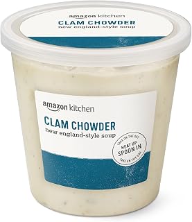 Amazon Kitchen New England Clam Chowder Soup, 24 oz - Creamy with Tender Clams, Salt Pork, Potatoes & Onions