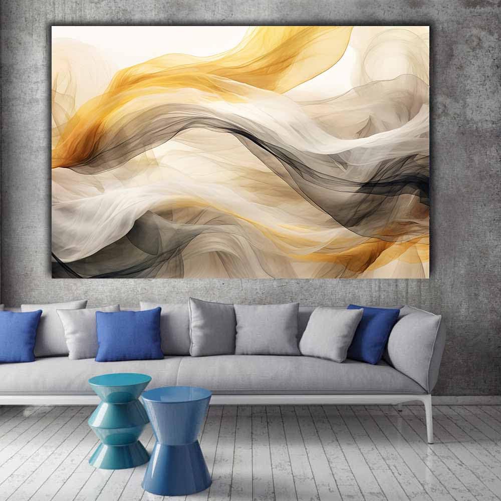 Zeitgemäße abstrakte Leinwand Gemälde Wohnzimmer Linien Wandkunst, Bilder, skandinavische für Wohnzimmer, Heimwanddekoration(Gold 79)-40x60cm Gerahmt