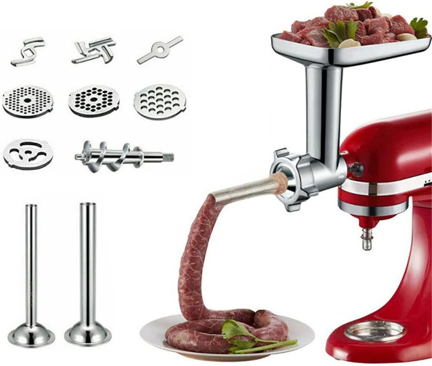 Stainless Steel Kitchen Meat Grinders Sausage Stuffer Attachment for Aid Stand Mixer with Filling Tube Stainless Steel Fittings Cutter Grinder Filling Attachment for Mixer Blender Kit