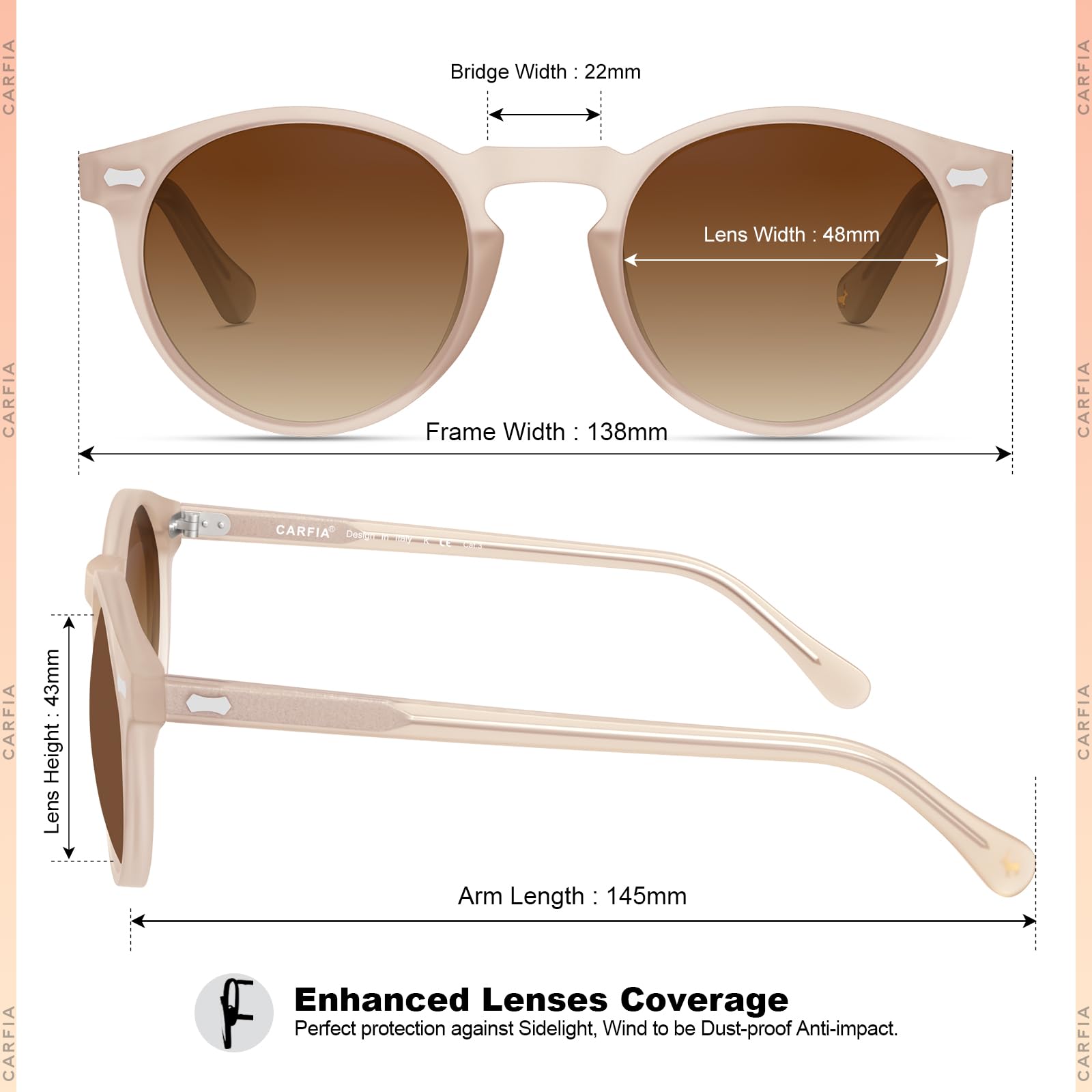 Carfia Retro Rotondi Occhiali da Sole da Donna Polarizzati UV400 Protezione