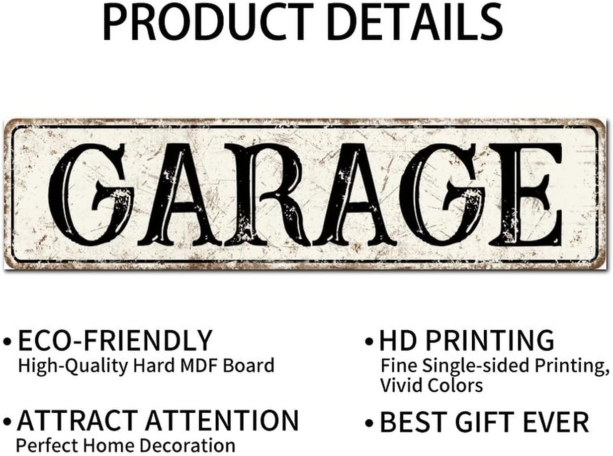 Madcolitote Rustic Garage Wood Signs Garage Street Custom Signs Outdoor Metal Vintage Wood Plaque Farmhouse Wall Art Wall Decor for Home Man Cave Door Porch Garden Party 6x24in