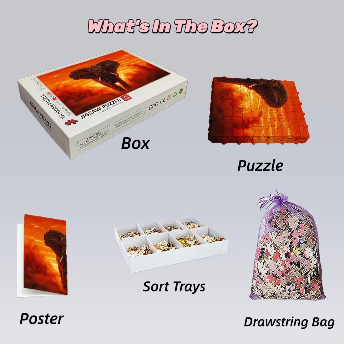 Puzzle 1000 sztuk słoń, puzzle zwierzęta, puzzle dla dorosłych kreatywna rozrywka, drewniane puzzle z pudełkiem prezentowym, klasyczne puzzle zabawki edukacyjne na prezenty, dekoracja domu -2241