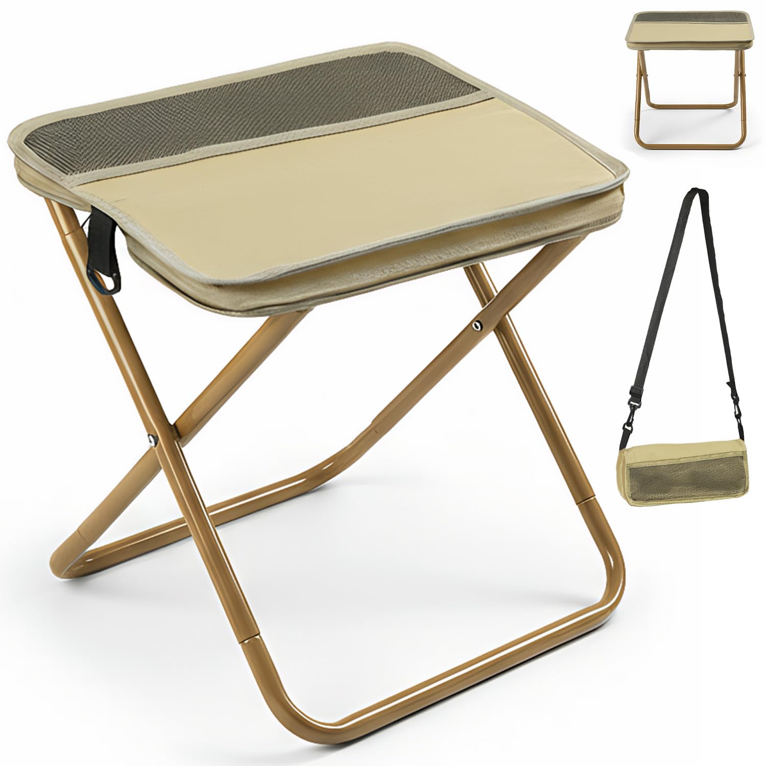Duscdesp Camping Stool, Folding Stool Foldable Chair Lightweight Collapsible Stool (Khaki)