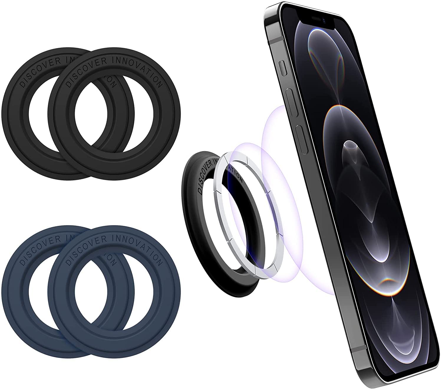 Nillkin Magsafe Wall Mount Cell Phone Stand, Shower Phone Holder Mount for iPhone 13 Series/12 Series, 4 Pack SnapHold Magnetic Sticker for Kitchen, Bathroom and Car - 2 black and 2 blue