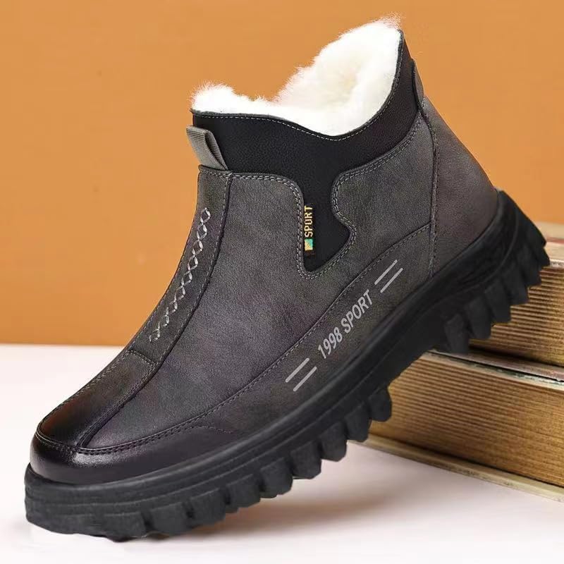 Winter thick and warm anti-slip leather snow boots for men, suitable for casual outdoor activities, commuting and daily wear, cotton shoes