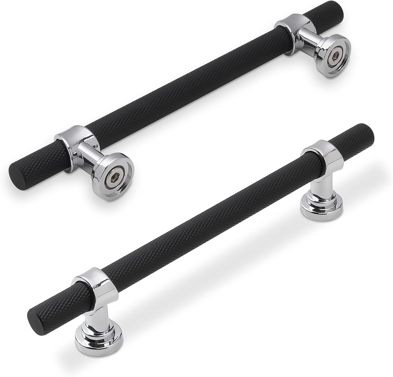10 Pack 5 Inch Cabinet Pulls knurled Matte Black and Polished Chrome Kitchen Cabinet Handles Aluminum and Zinc Alloy Drawer Pulls Solid Cabinet Hardware