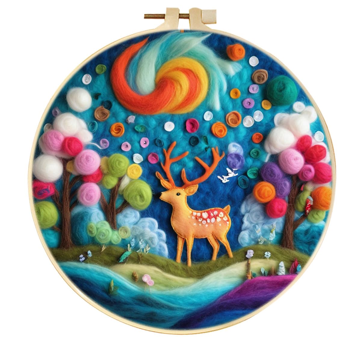 CaptainCrafts Needle Felting Kit, Wool Felt Supplies, Embroidery Hoops, Wool Painting Tools Needle Felting Starter Kit for DIY Decoration (Joyful Deer Park)