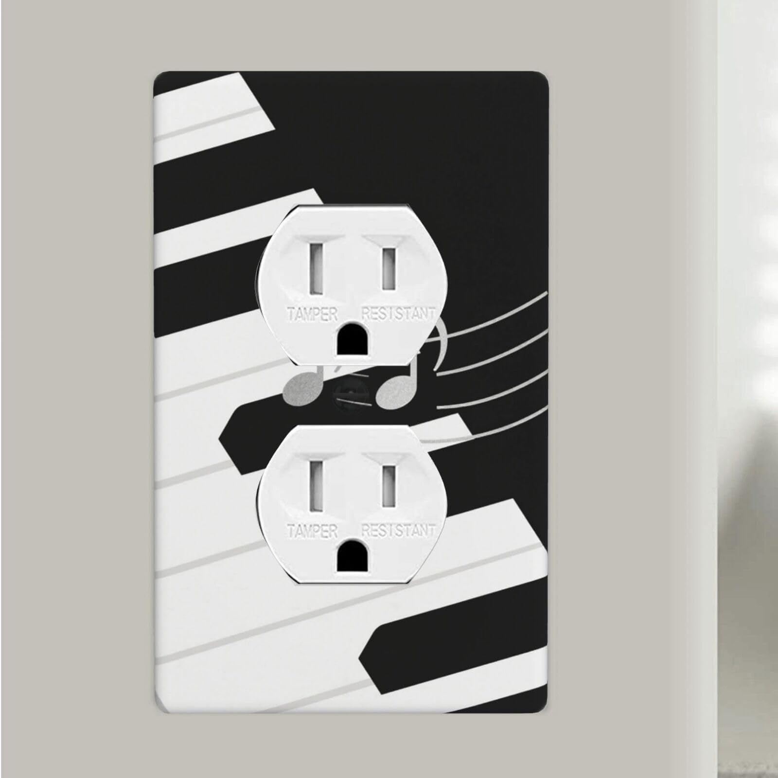 Fekiloot Black White Music Duplex Outlet Covers Wall Plates 1-Gang Switch Outlet Electrical Cover Plate Unbreakable Polycarbonate Switchplate Cover Faceplate For Bathroom Kitchen Home Decor