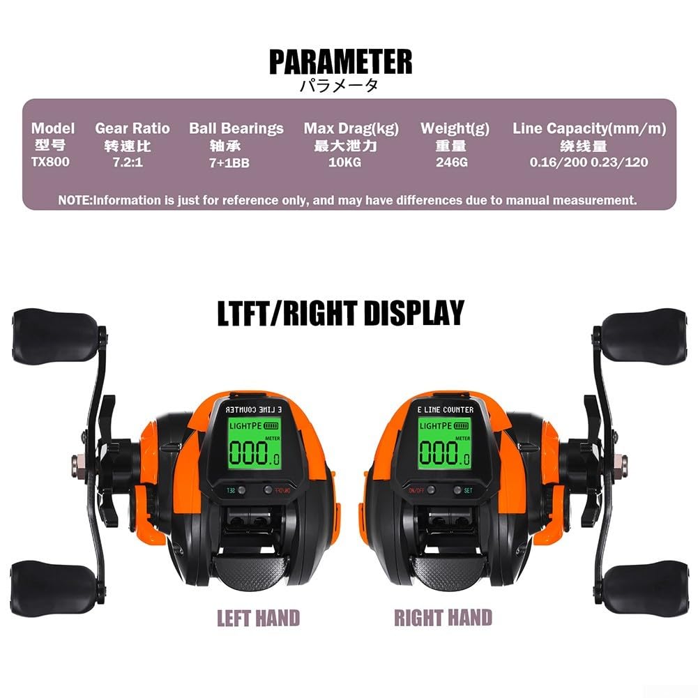 Carrete de pesca digital, carrete de pesca eléctrico con pantalla digital, rueda de cebo recargable recargable