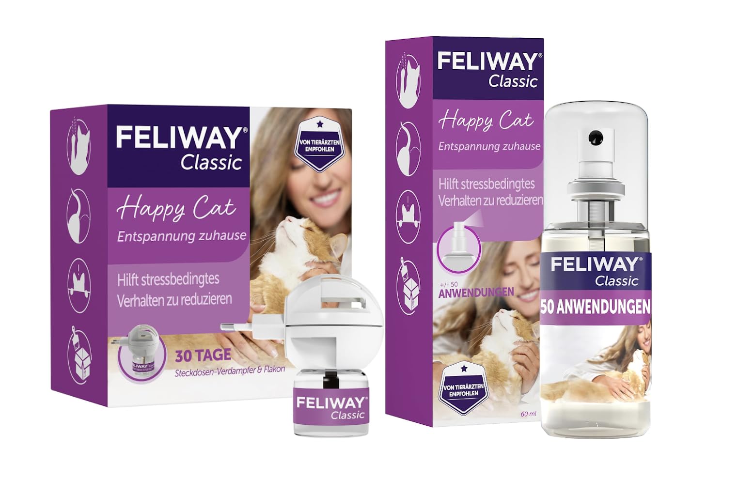 FELIWAY Classic | Pheromone für Katzen | Verdampfer für die Steckdose inkl. 48ml Flakon + 60ml Spray | gegen Stress, für mehr Harmonie | von Tierärzten empfohlen, klinisch getestet