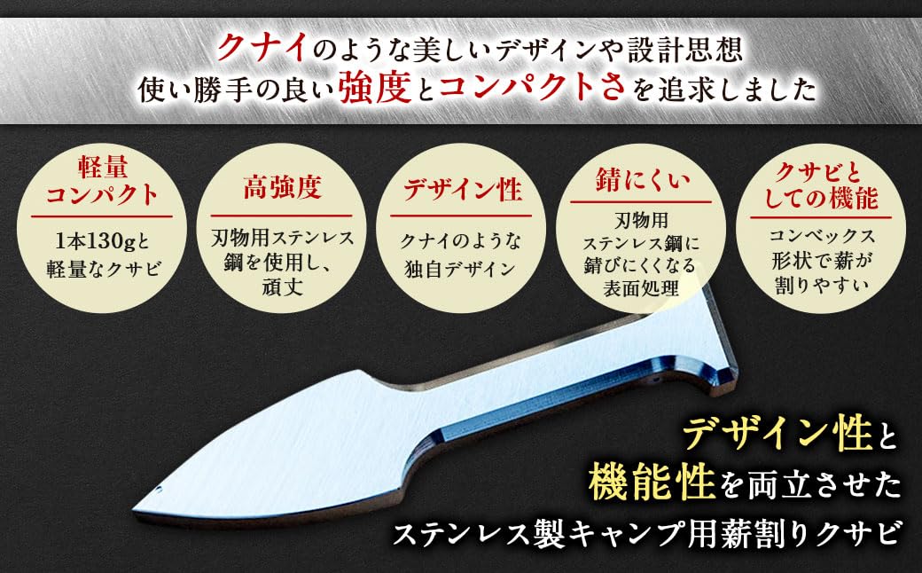 ステンレス製薪割りクサビ 『苦無』 福善　(大) Amazon | ステンレス製キャンプ用薪割りクサビ 『苦無』小サイズ 1本